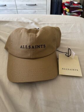 AllSaints Tan Baseball Cap with Black Logo
